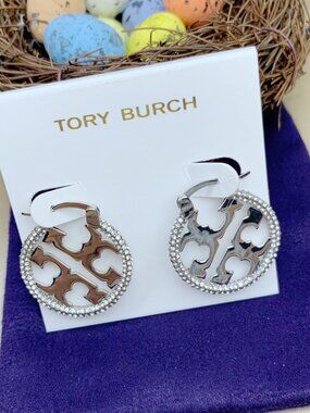 Tory Burch Miller Pavé Small Hoop Earrings (Brand New with Dust Bag)